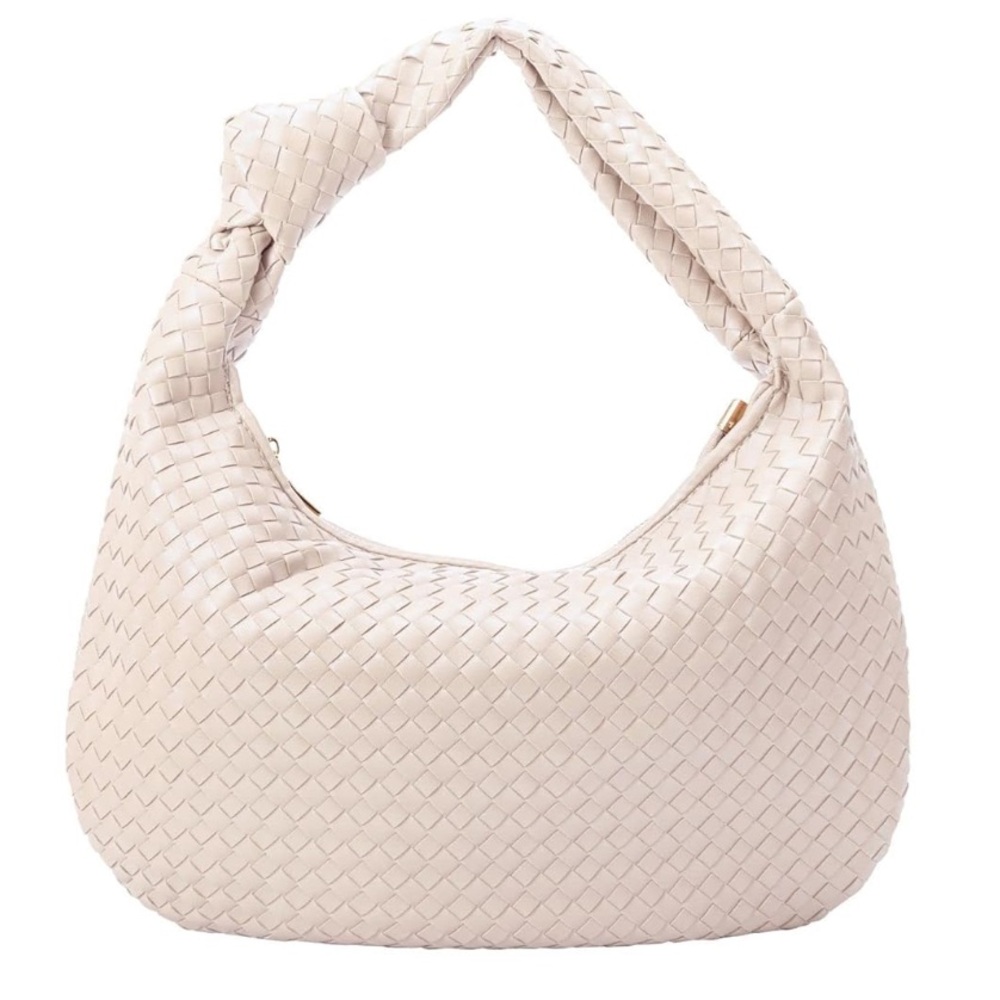 Melie Bianco Woven Vegan Leather Hobo Bag - Cream 100% Recycled Vegan Leather